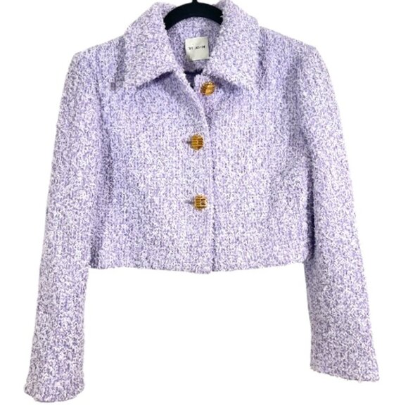 St John Eyelash Knit Crop Jacket Lilac Purple Size 6 Pre-Loved - Picture 1 of 4